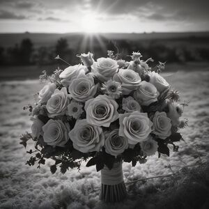 Elegant Black and White Rose Bouquet Print